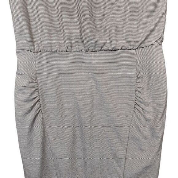 Athleta Micro Striped Westwood Dress Taupe White Ruched Sleeveless Oversized XS - Picture 3 of 11